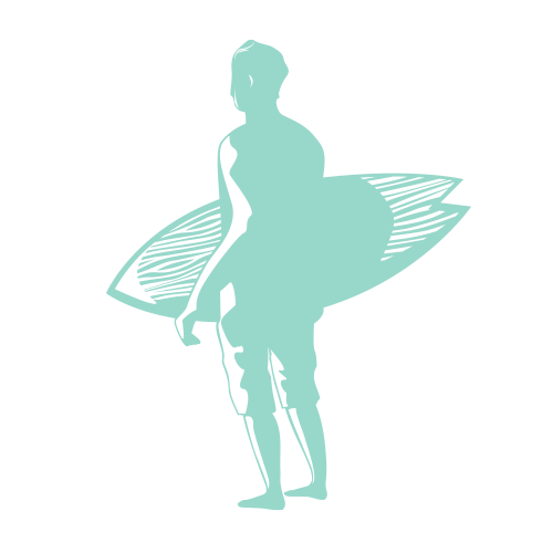 Icône représentant un surfeur en surf guiding tenant sa planche et observant le spot