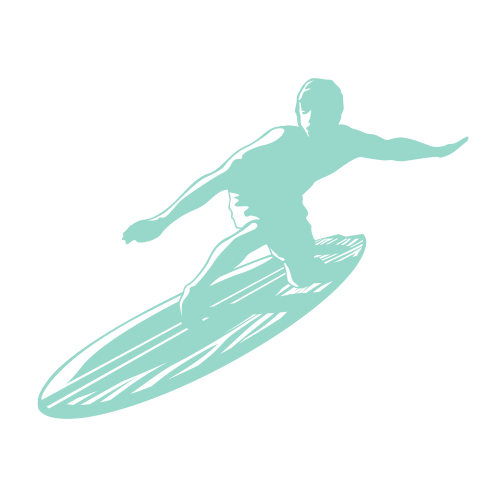 Icône représentant un surfeur en train de surfer une vague